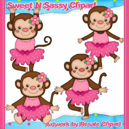 Girl Mod Monkey Elements And Papers Digital Clipart Pink