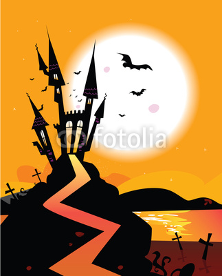 Haunted Castle With Flying Bats  Vector Illustration  Stock Image