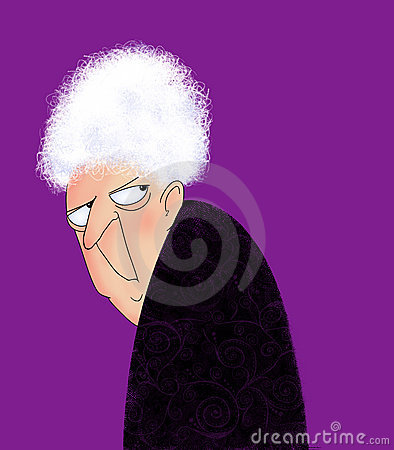 Funny Cartoon Of A Cranky Old Lady Looking Over Her Shoulder