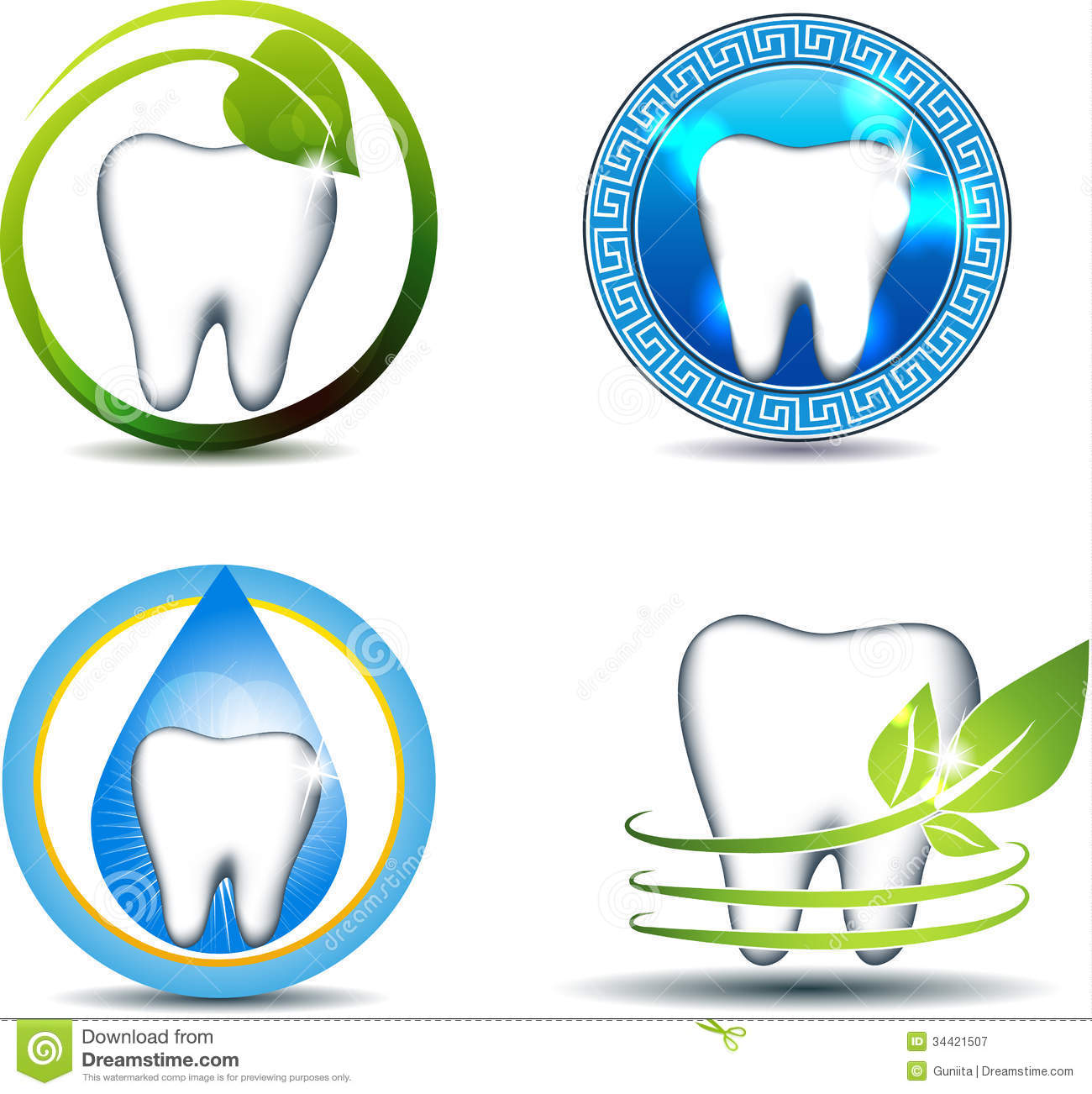 Healthy Teeth Symbols Various Designs  Tooth With Leafs And Drop