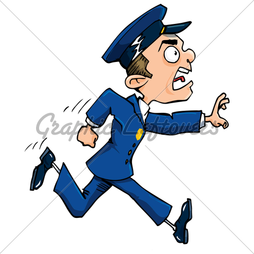 Cartoon Policeman Running Calling Out  Isolated