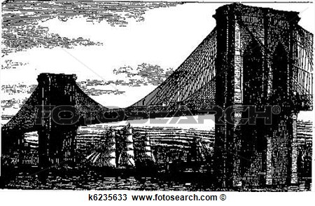 Clipart Of Illustration Of Brooklyn Bridge And East River New York