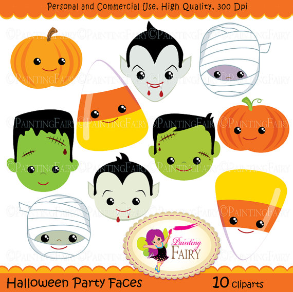 Clipart Halloween Party Faces Digital Images Dracula Vampire Pumpkin