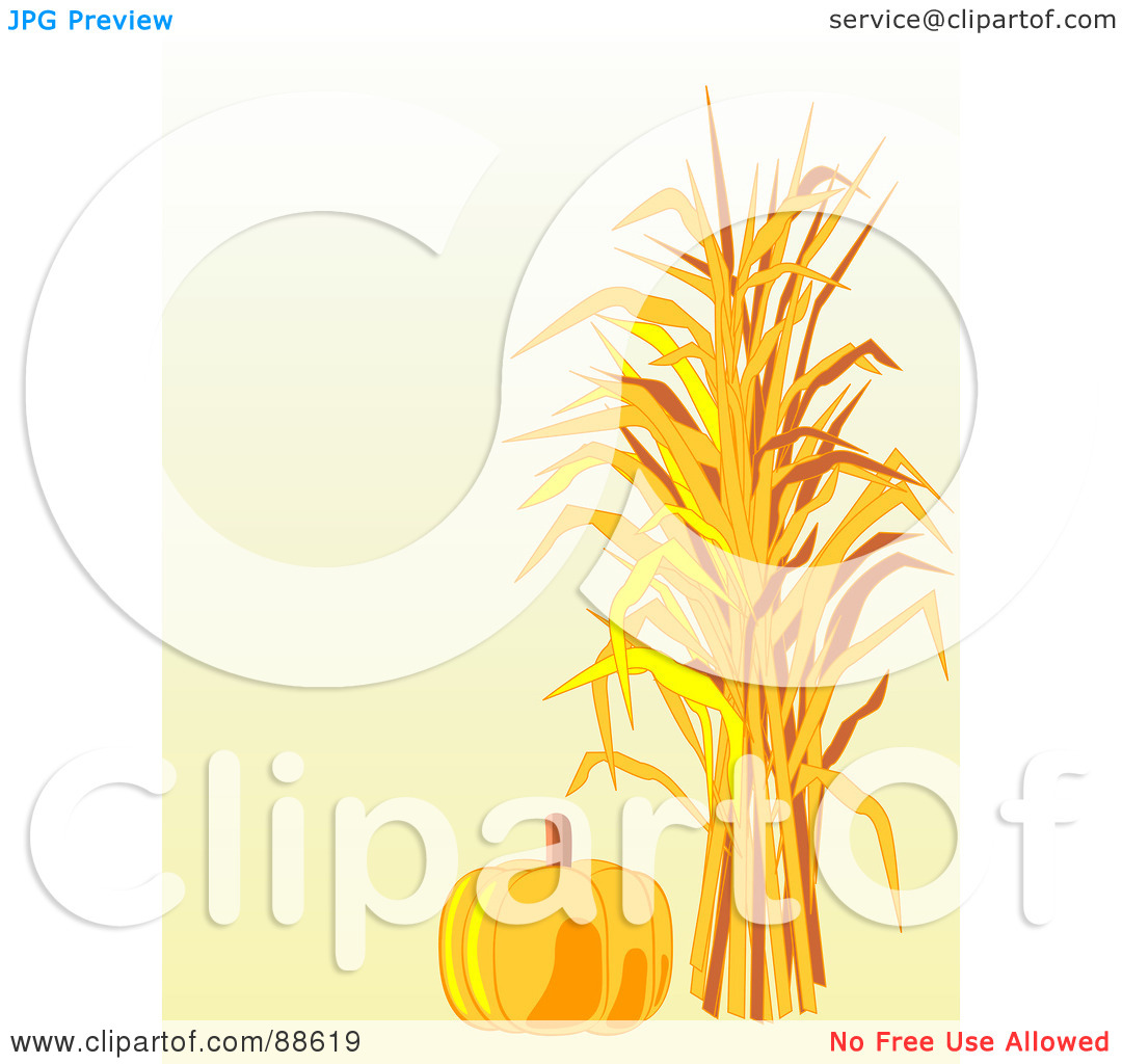 Royalty Free  Rf  Clipart Illustration Of A Pumpkin By Corn Stalks By
