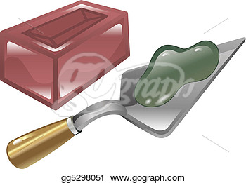 Brick Mortar And Trowel Shiny Icon Illustration   Stock Clipart