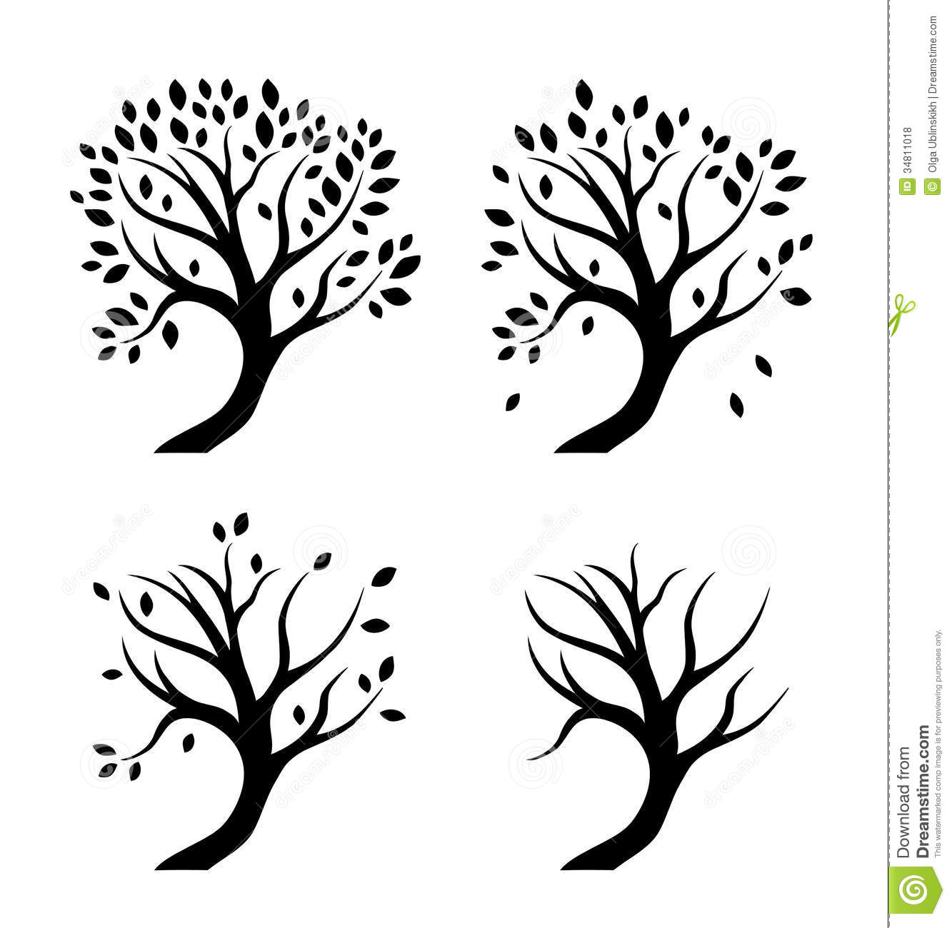 Vector Silhouettes Of Trees In Seasons Royalty Free Stock Photos
