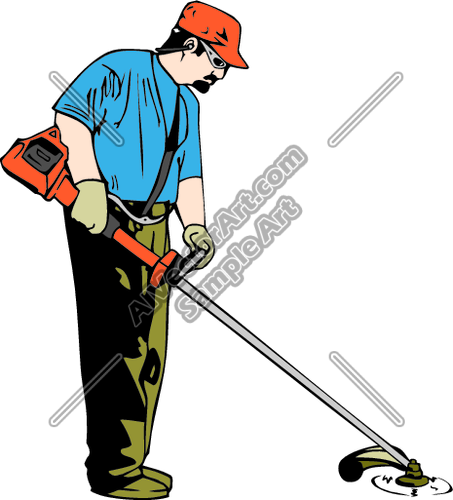 Landscaper With Weed Wacker Trimmer Clipart And Vectorart  Occupations