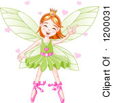 Happy Dancing Fairy Ballerina With Red Hair A Green Tutu And Hearts By