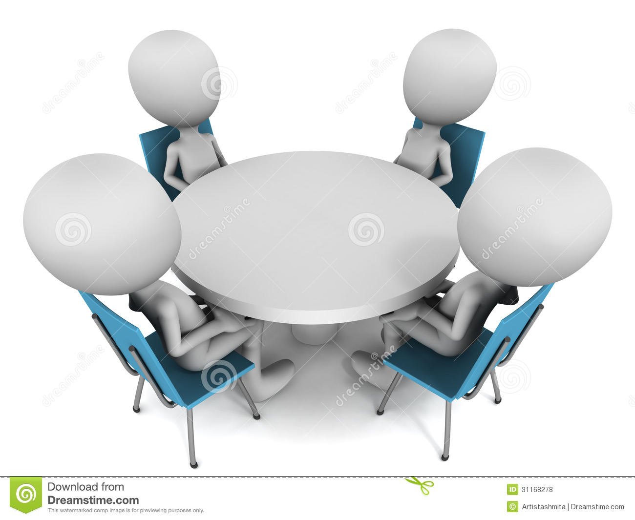 Men Sitting On Round Table Meeting White Background Round Table
