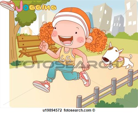 Clip Art   Girl And Dog Running In The Park  Fotosearch   Search