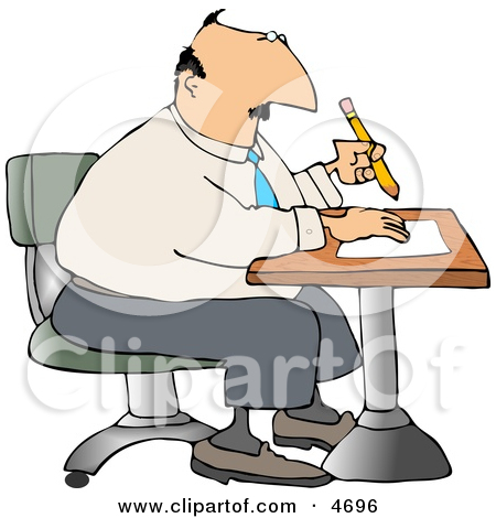 Businessman Sitting At A Desk And Writing On Paper With Pencil Clipart