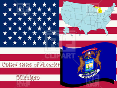Michigan State Flag And Map Outline 11414 Download Royalty Free