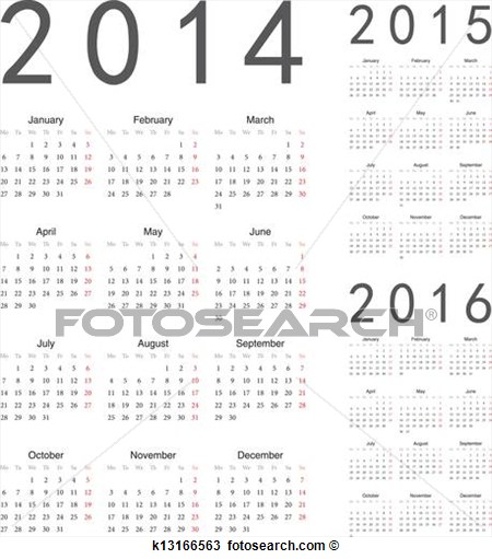 Clipart   European 2014 2015 2016 Year Vector Calendars  Fotosearch