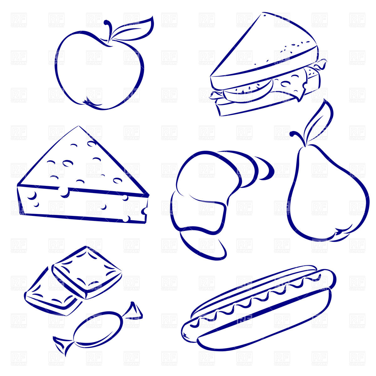 Snack Food Outline   Sandwich Fruit And Croissant 16322 Silhouettes