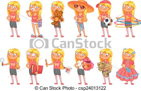 Vector   Baby Girl Stands In Same Pose   Stock Illustration Royalty