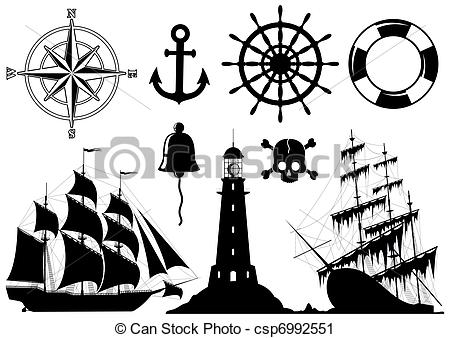 Vector Clip Art Of Set Of Nautical Icons Isolated On White Background
