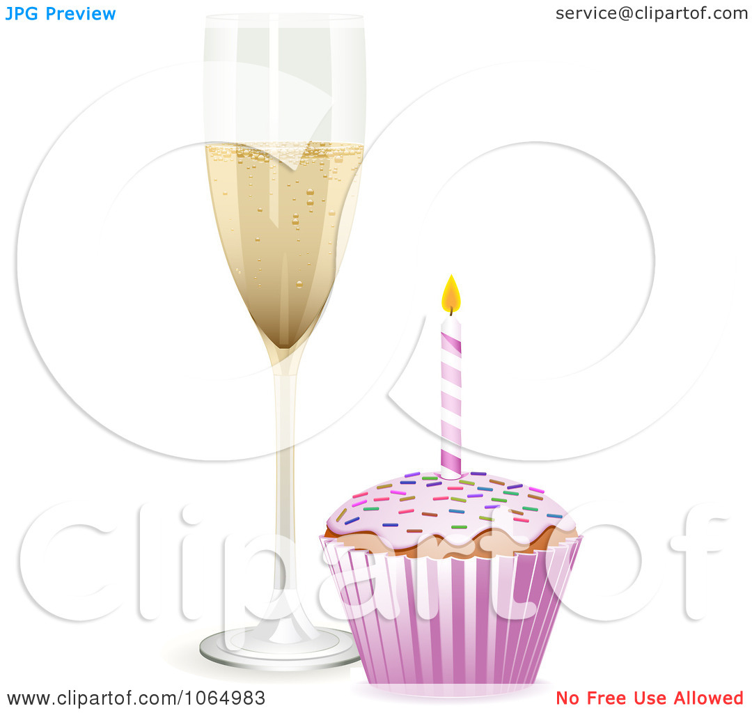 Clipart 3d Birthday Cupcake And Champagne   Royalty Free Vector