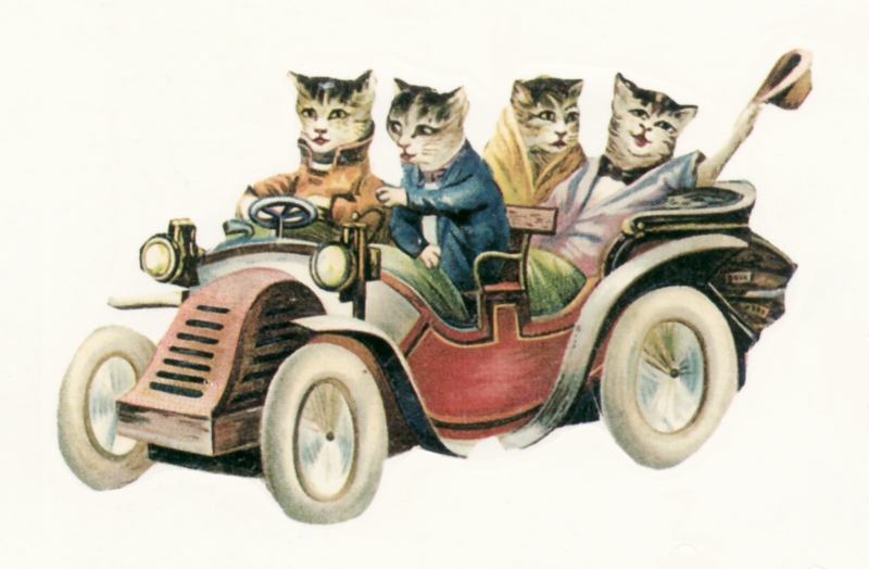 Vintage Driving Cats Graphic Clip Art