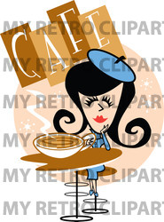 Rf  Clipart Illustration Of A Retro Woman Drinking Coffee In A Cafe