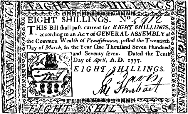 Paper Money Eight Shillings Bill 1777   Clipart Etc