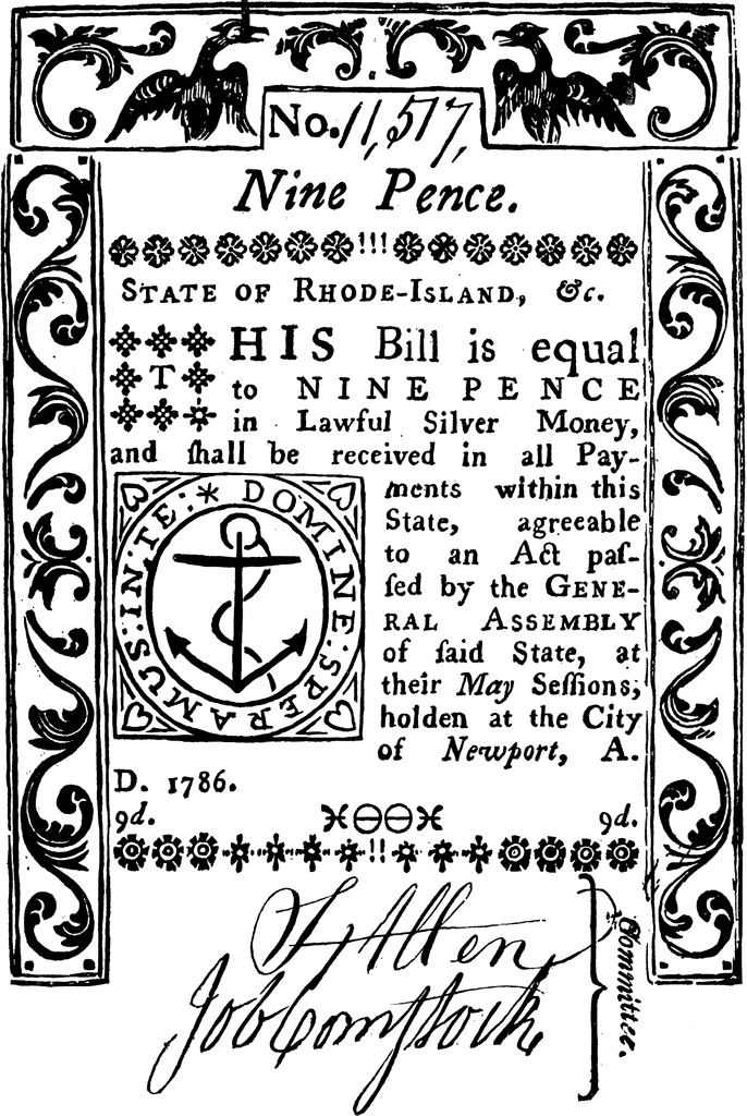 Paper Money Nine Pence Bill 1786   Clipart Etc