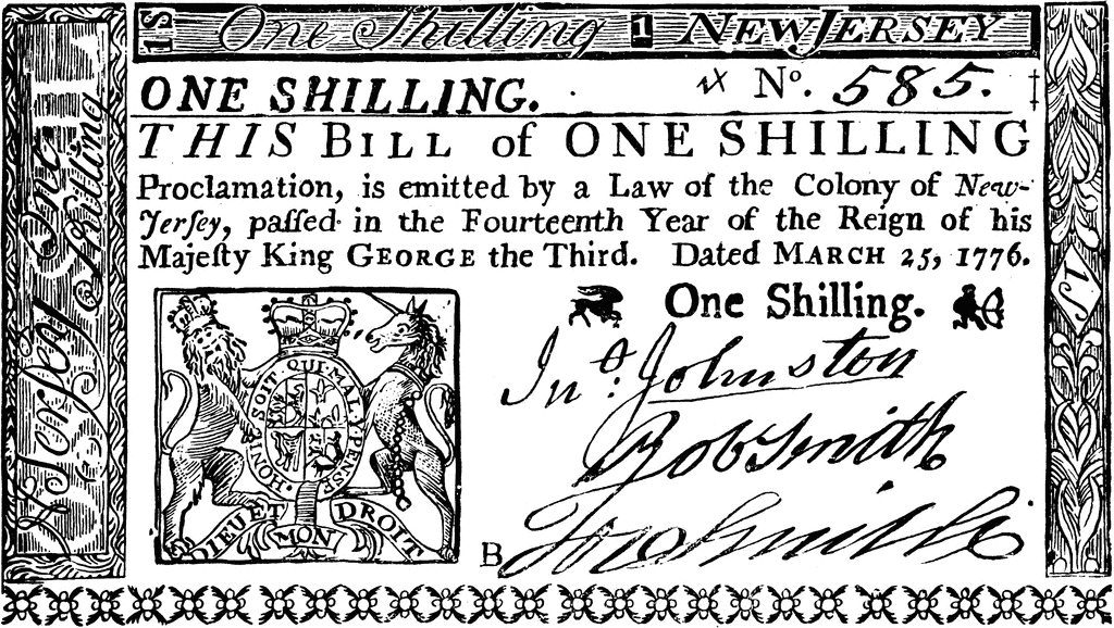Paper Money One Shilling Bill 1776   Clipart Etc