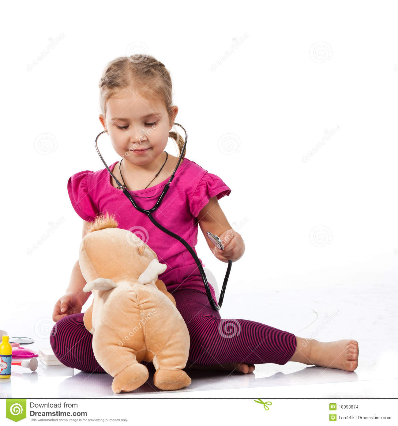 Beautiful Girl Playing Doctor With A Doll Stock Images   Image