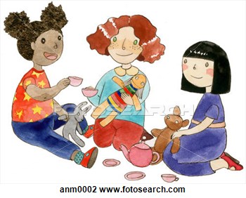 Clip Art   Three Girls Playing With Toys  Fotosearch   Search Clipart