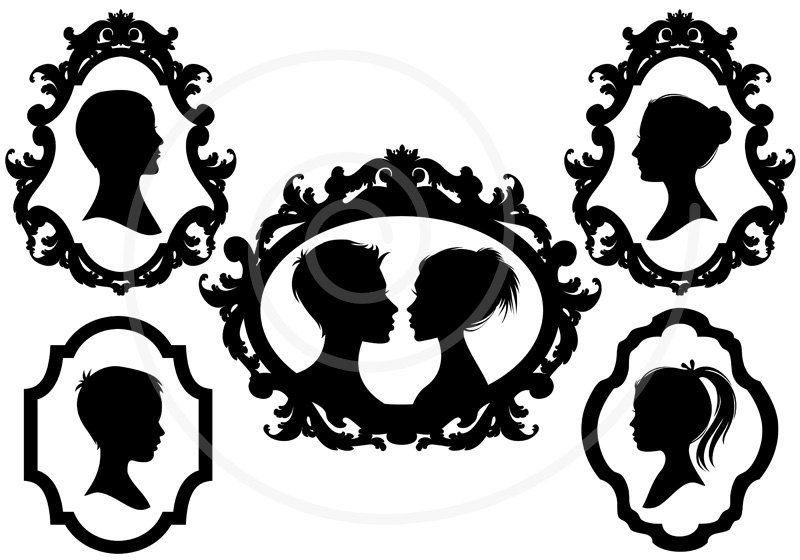 Family Faces Portrait Silhouettes In Vintage Picture By Illustree