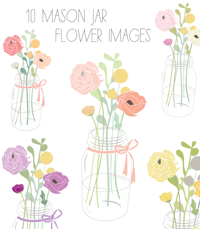 Cute Mason Jar Clip Art With Flowers   Angiemakes Com