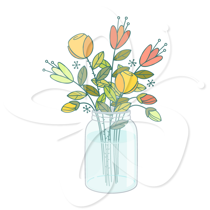 Flowers In Mason Jar Clip Art Set   Creative Clipart Collection