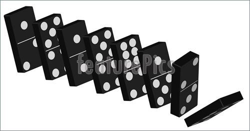 Of Domino Effect   Standing Black Tiles Isolated On White Background
