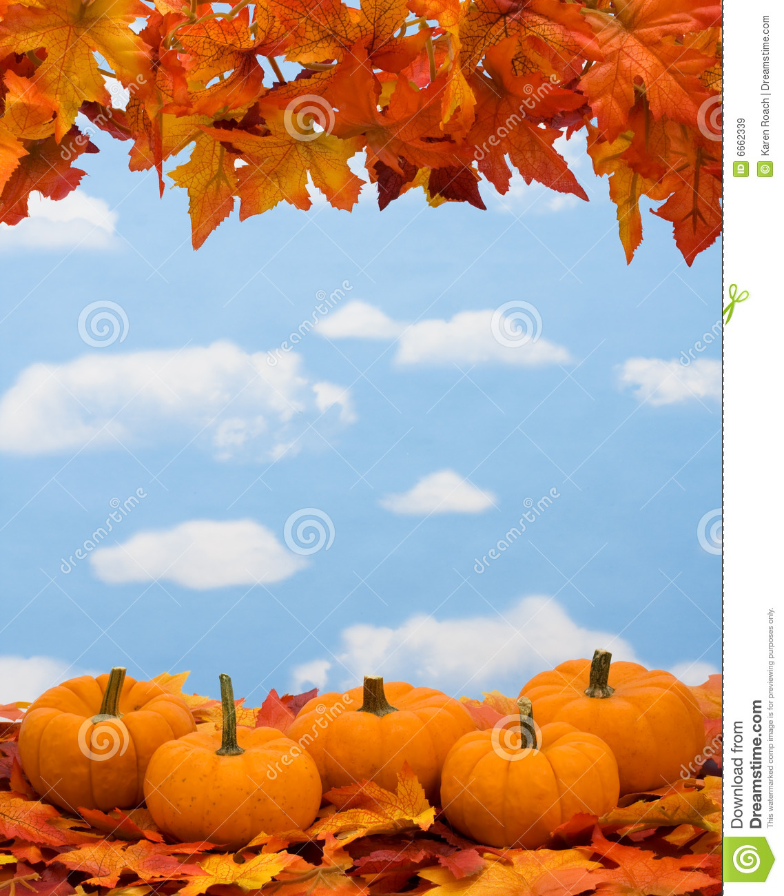 Fall Leaves With Pumpkin On Sky Background Fall Harvest