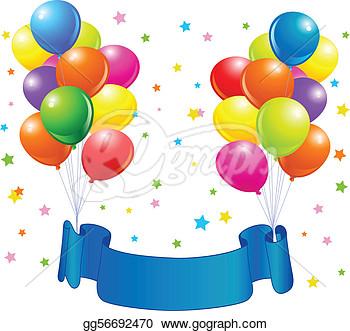 Birthday Design With Balloons Confetti   Copy Space Ribbon Clipart