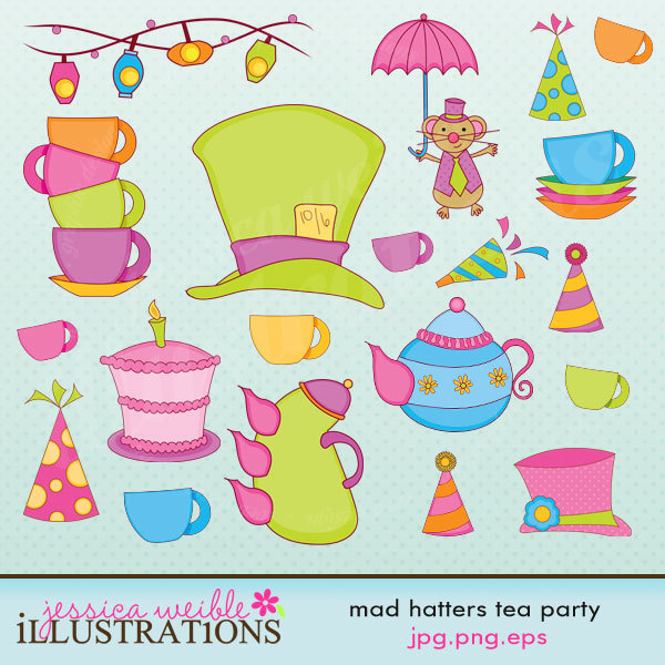 Mad Hatter S Tea Party Cute Digital Clipart By Jwillustrations