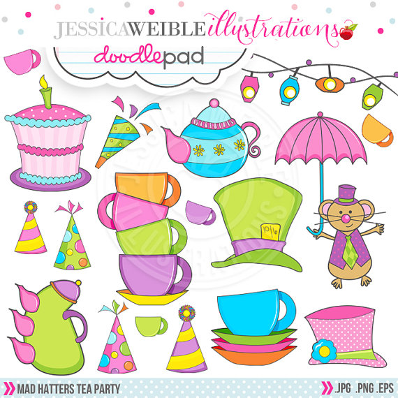 Mad Hatter S Tea Party Cute Digital Clipart   Commercial Use Ok   Tea