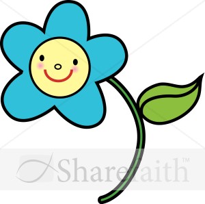 Blue Flower With Yellow Smiley Face   Religious Baby Clipart