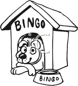 Dog Named Bingo Lying In His Dog House   Royalty Free Clipart Picture