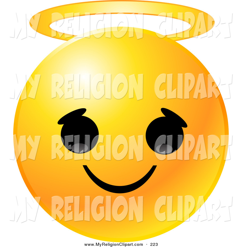 Larger Preview  Religion Clip Art Of A Round Yellow Emoticon Face With