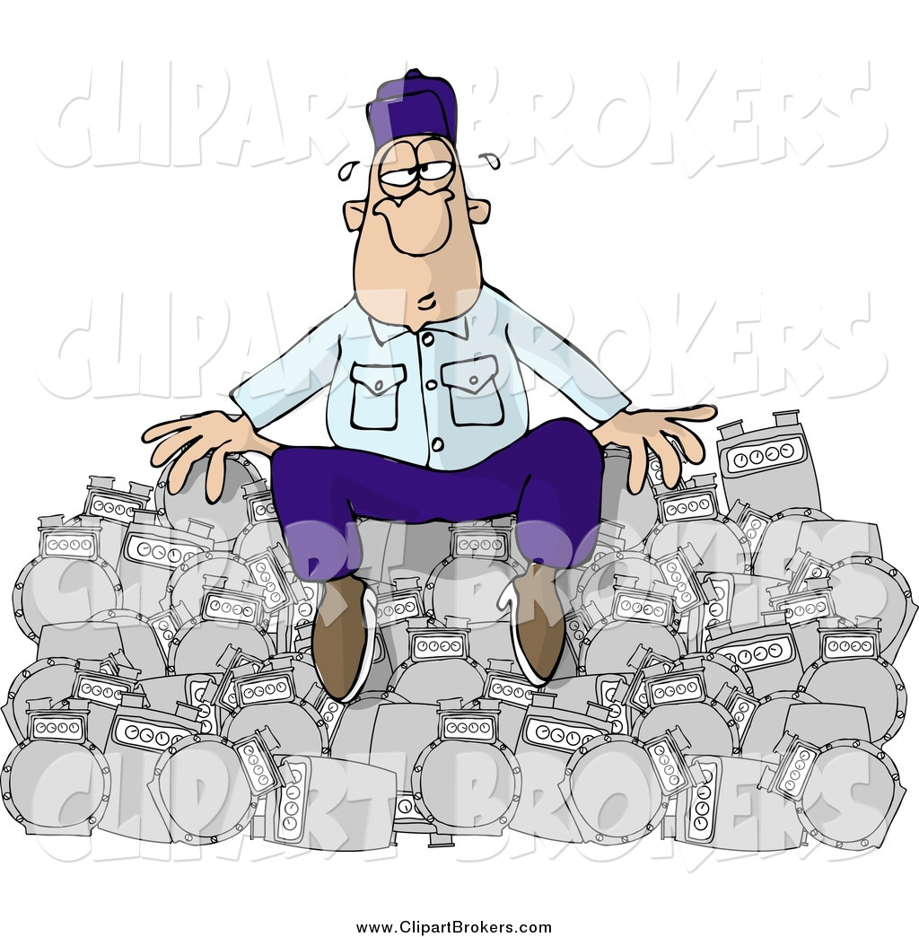 Larger Preview  Clip Art Of A Overworked White Repairman Sitting On A