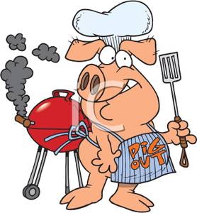 Pig Cooking At A Bbq Grill   Royalty Free Clipart Picture