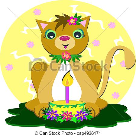 Vector Clip Art Of Cat With Birthday Cake   Here Is A Happy Cat