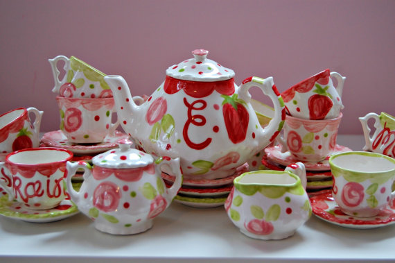 Flowers Pink And Red Tea Party Personalized Little Girl S Tea Set