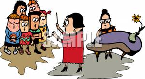 Of A Teacher Instructing A Choir   Royalty Free Clipart Picture