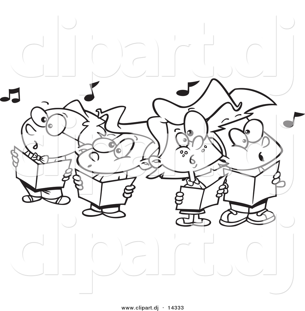 Vector Of Cartoon Choir Kids Singing   Coloring Page Outline By Ron