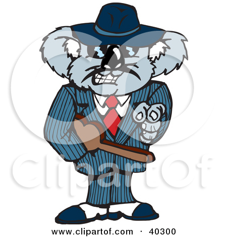 Clipart Illustration Of A Mafia Koala Pointing And Carrying A Tommy