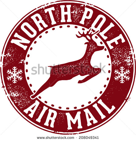 North Pole Air Mail Christmas Santa Stamp Stock Vector Illustration