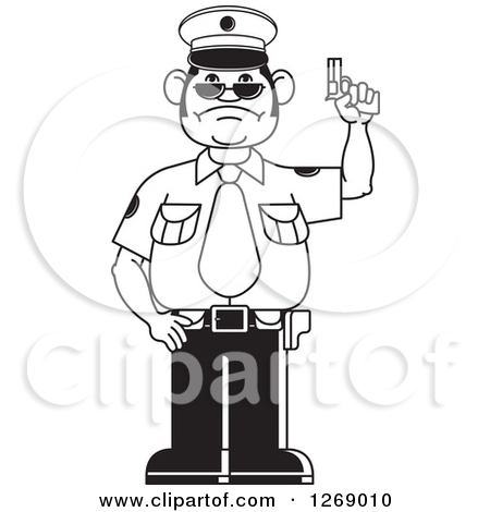 Clipart Of A Black And White Police Man Holding A Firearm 2   Royalty