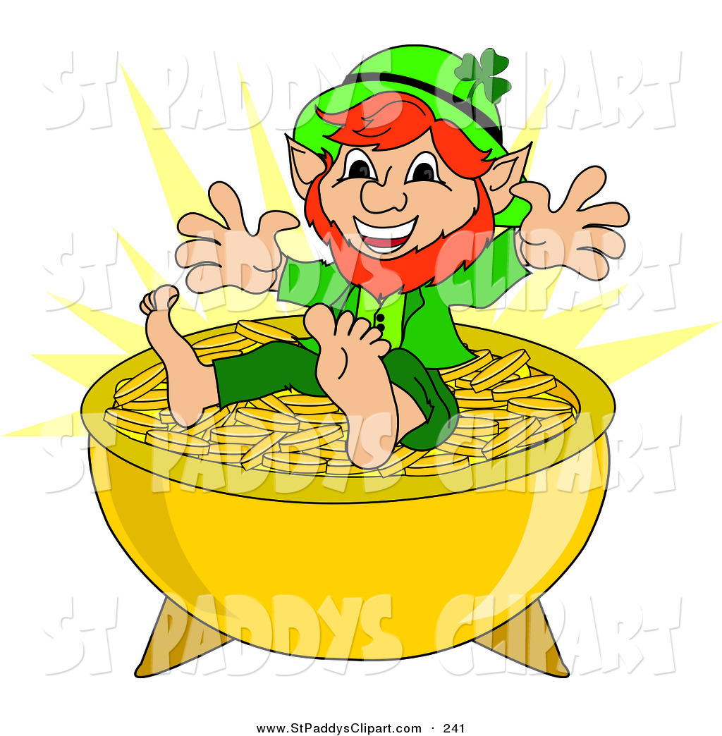Irish Leprechaun Sitting On Top Of A Pot Of Gold Coins By Pams Clipart