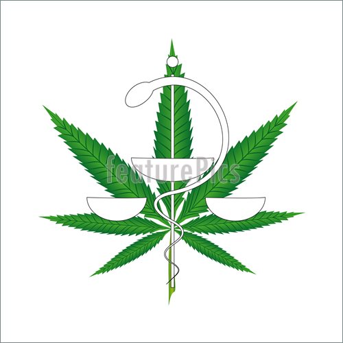 Illustration Of Marijuana Leaf In The Foreground With Medical Symbol
